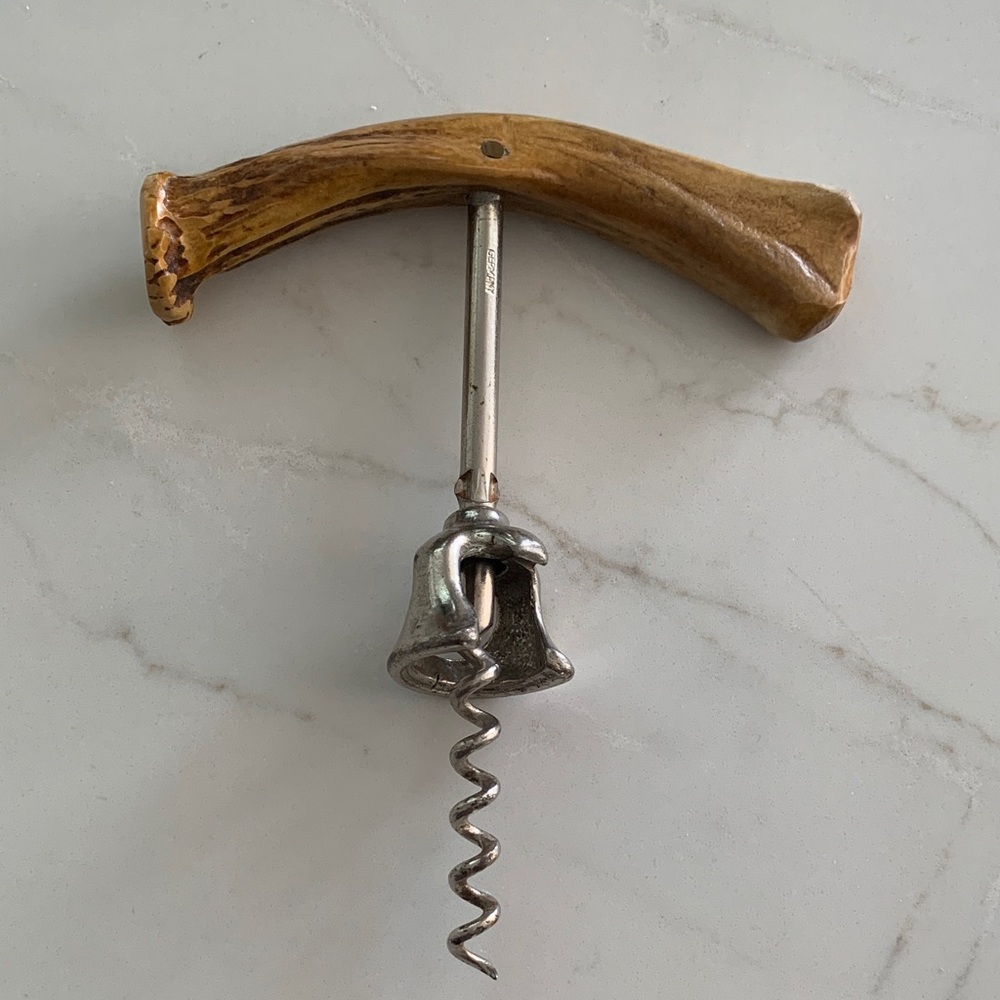 Vintage German Corkscrew wine opener with bone handle- Beautiful piece!